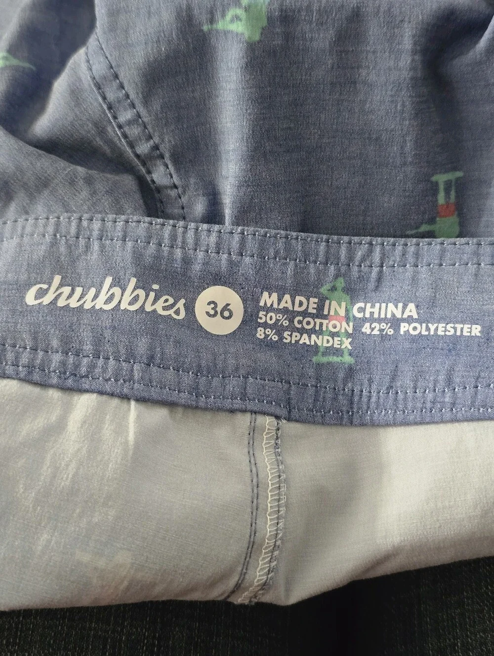 chubbies Light Blue Swim Shorts with Mint Surfer Motif Size 36